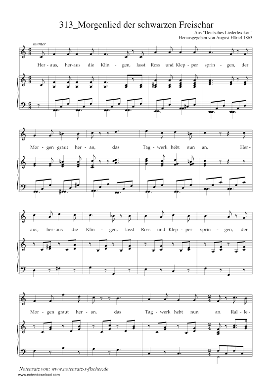 Morgenlied der schwarzen Freischar (Klavier + Gesang) (Klavier  Gesang) von Aus Deutsches Liederlexikon A. H rtel (1865)