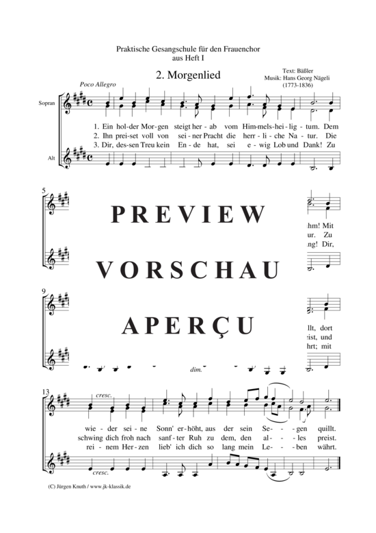 Morgenlied (Frauenchor SSA) (Frauenchor) von Hans Georg N geli