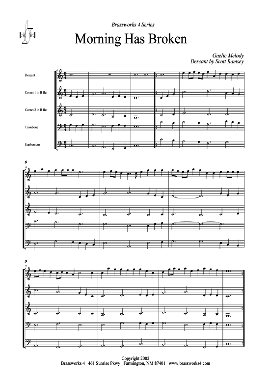 Morning Has Broken (2xTromp in B Horn in F (Pos) Pos) (Quartett (Blech Brass)) von G lische Melodie