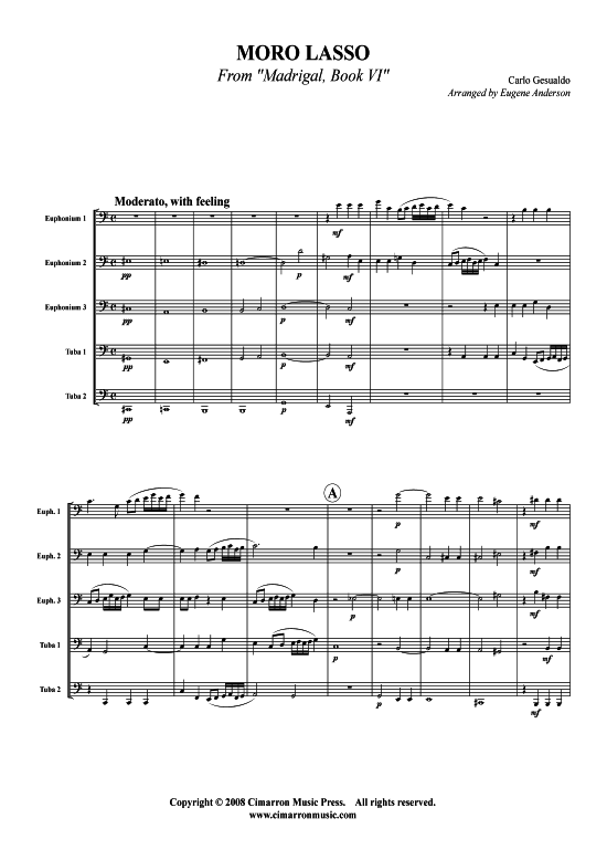 Moro Lasso aus Madrigal Book 1 (Tuba-Ensemble Bariton Pos+Tuba) (Ensemble (Blechbl ser)) von Carlo Gesualdo