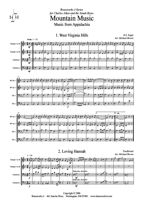 Mountain Music (Music from Appalachia) (2xTromp in B Horn in F (Pos) Pos) (Quartett (Blech Brass)) von Verschiedene Verfasser