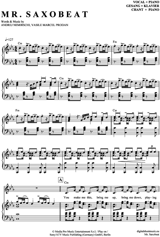 Mr. Saxobeat (Klavier + Gesang) (Klavier Gesang  Gitarre) von Alexandra Stan