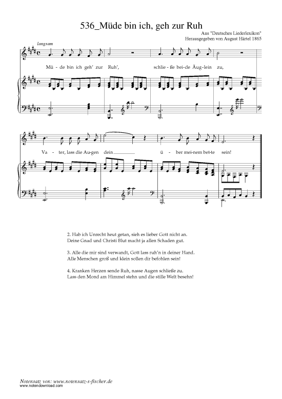 M de bin ich geh zur Ruh (Klavier + Gesang) (Klavier  Gesang) von Aus Deutsches Liederlexikon A. H rtel (1865)