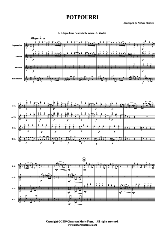 Music Selections (Potpourri) Vivaldi Franck Hummel (Saxophon-Quartett SATB) (Quartett (Saxophon)) von Verschiedene Verfasser