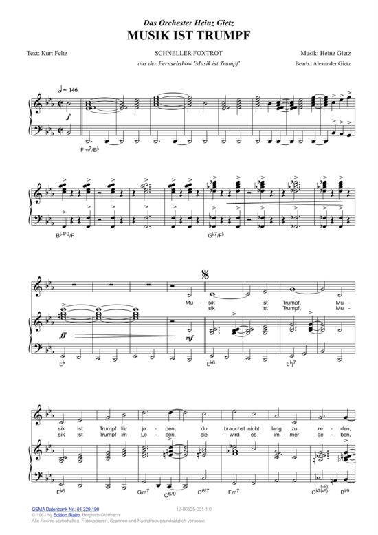 Musik ist Trumpf (Klavier + Gesang) (Klavier Gesang  Gitarre) von Orchester Heinz Gietz