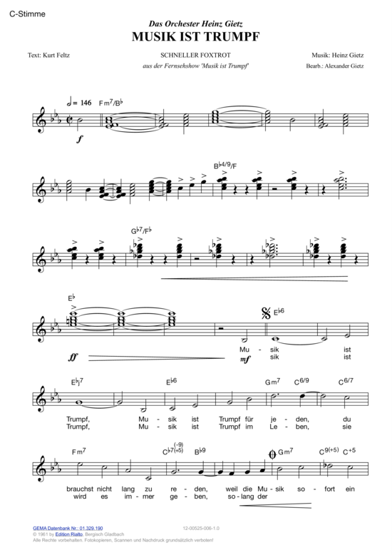 Musik ist Trumpf (Melodie-Stimmen in C B Es) (Stimmen in C B Es) von Orchester Heinz Gietz