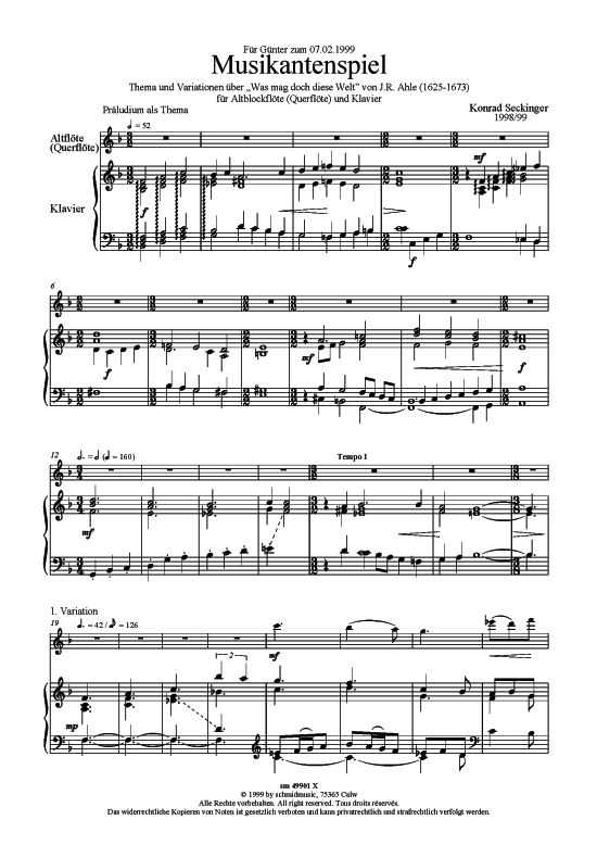 Musikantenspiel (Alt- Querfl ouml te + Klavier) (Klavier  Querfl te) von Konrad Seckinger