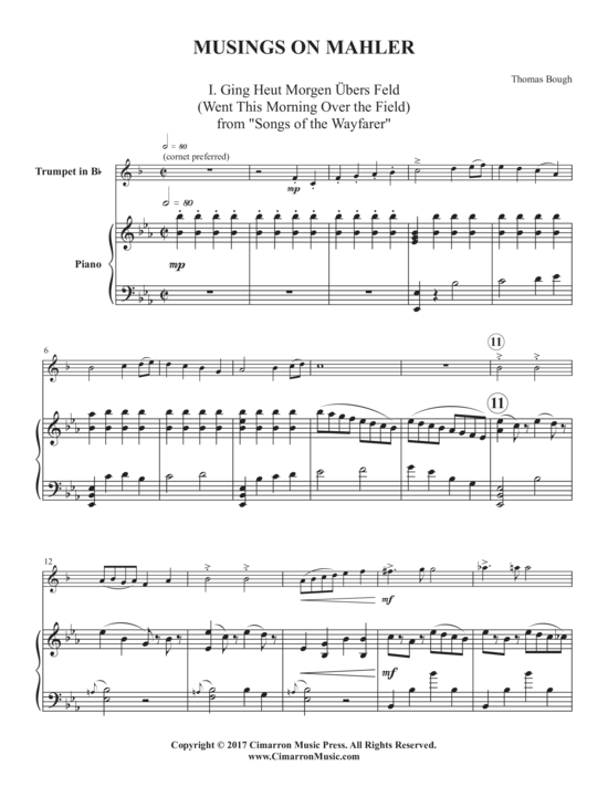 Musings on Mahler (Trompete in B oder Kornett Fl uuml gelhorn Piccolo + Klavier) (Klavier  Trompete) von Thomas Bough