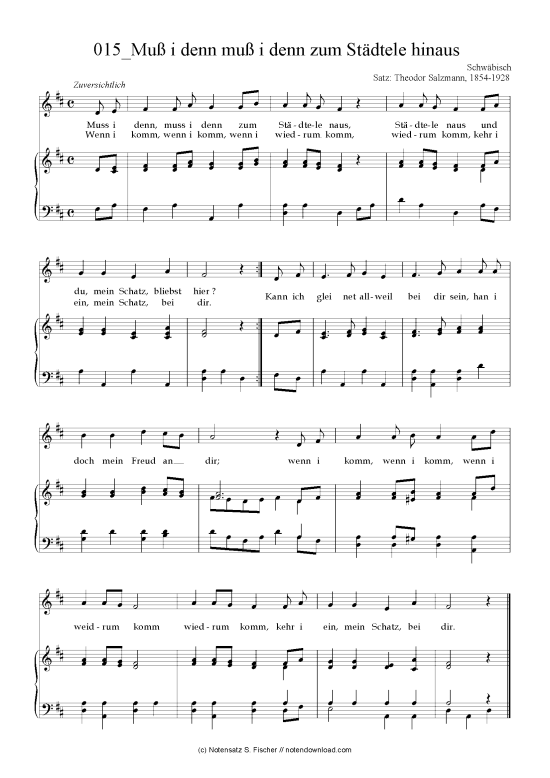 Muß i denn muß i denn zum Städtele hinaus Klavier + Gesang PDF Noten