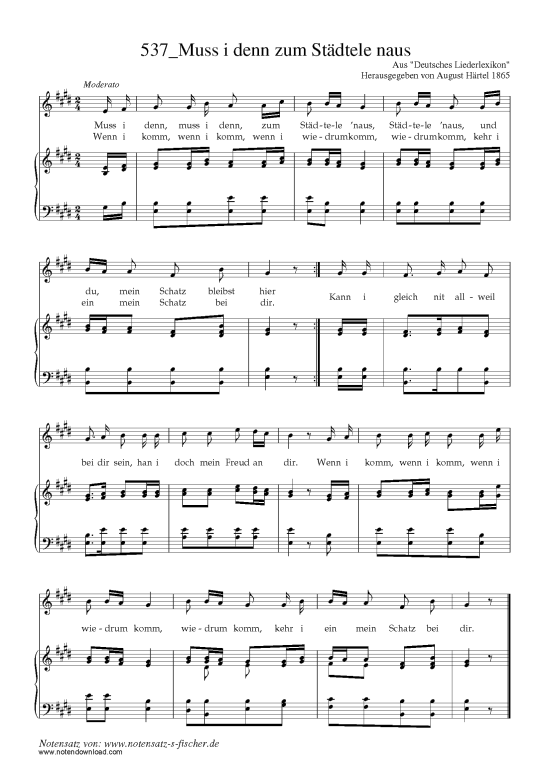 Muss i denn zum St dtele naus (Klavier + Gesang) (Klavier  Gesang) von Aus Deutsches Liederlexikon A. H rtel (1865)