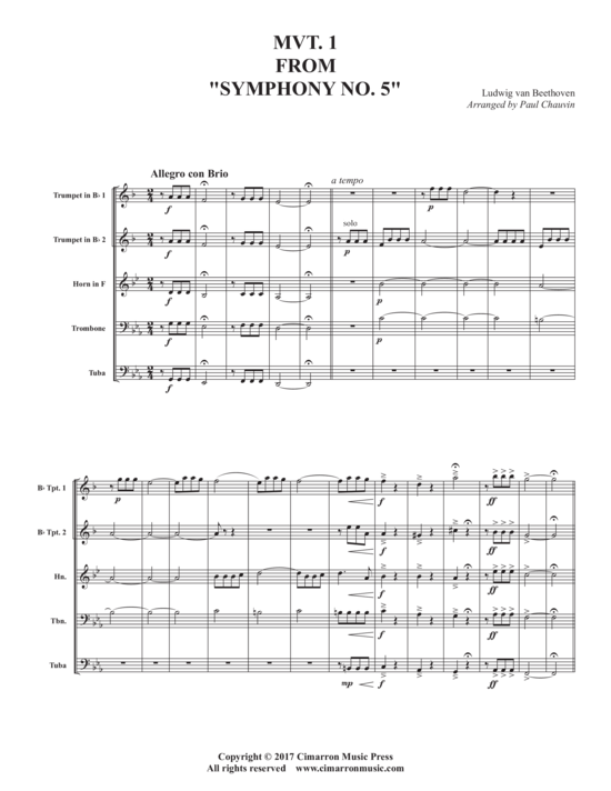 Mvt. 1 from Symphony No. 5 (Blechbl auml serquintett) (Quintett (Blech Brass)) von Ludwig Van Beethoven