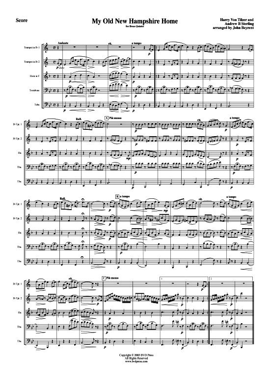 My Old New Hampshire Home and Cubanola Glide (Blechbl serquintett) (Quintett (Blech Brass)) von Harry Von Tilzer (arr. Beyrent)
