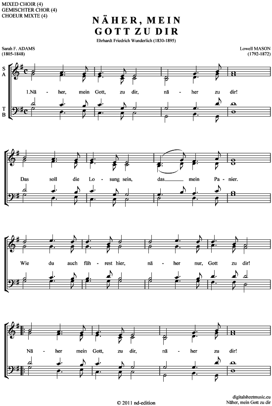 Näher mein Gott zu dir Gemischter Chor SATB PDF Noten von Lowell Mason in G Dur 103010019 Näher mein Gott zu dir Gemischter Chor SATB PDF Noten von Lowell Mason in G Dur 103010019