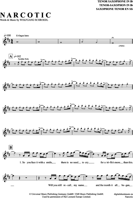 Narcotic TenorSax PDF Noten von Liquido in D Dur 7111089