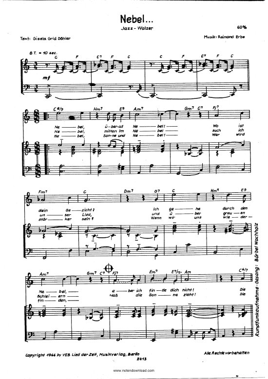 Nebel (Klavier Gesang  Gitarre) von B rbel Wachholz (1963)