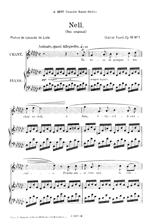 Nell Op.18 No.1 (Gesang hoch + Klavier) (Klavier  Gesang hoch) von Gabriel Faur 