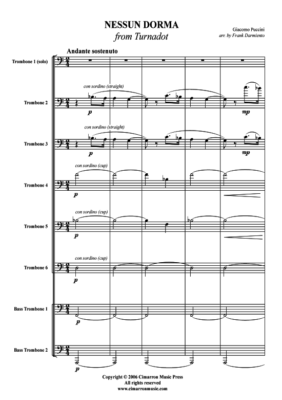 Nessun Dorma (Posaunen-Ensemble) (Ensemble (Blechbl ser)) von Giacomo Puccini (aus Turandot)