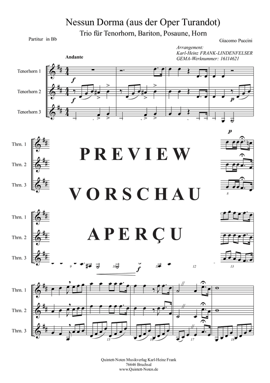 Nessun Dorma (Tenorhorn Bariton Posaunen Horn Trio) (Trio (Posaune)) von Giacomo Puccini