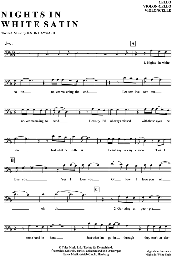 Nights in white satin (Violon-Cello) (Violoncello) von The Moody Blues