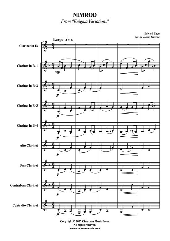 Nimrod from the Enigma Variations (Klarinetten-Chor) (Ensemble (Holzbl ser)) von Edward Elgar