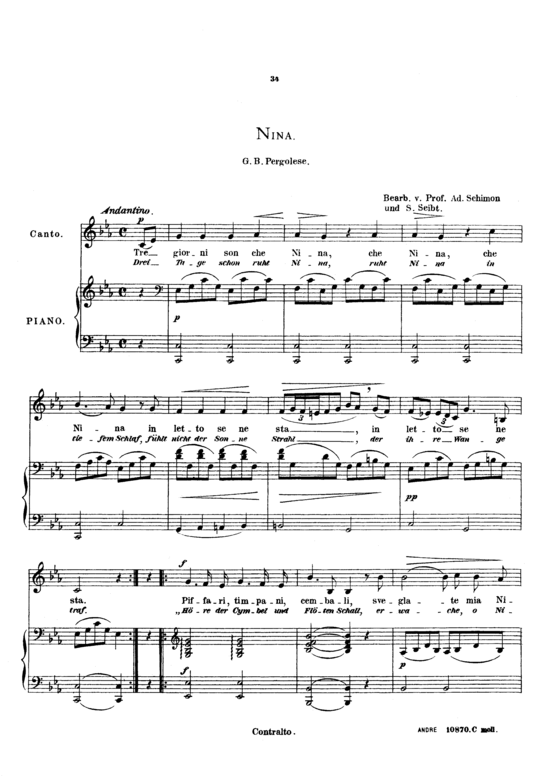 Nina (Gesang tief + Klavier) (Klavier  Gesang tief) von Giovanni Battista Pergolesi