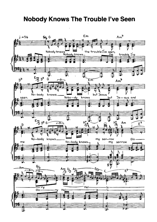 Nobody knows the trouble I´ve seen Klavier + Gesang PDF Noten von Spiritual in G Dur