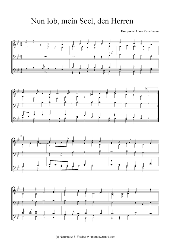 Nun lob mein Seel den Herren (Quartett in C) (Quartett (4 St.)) von Hans Kugelmann