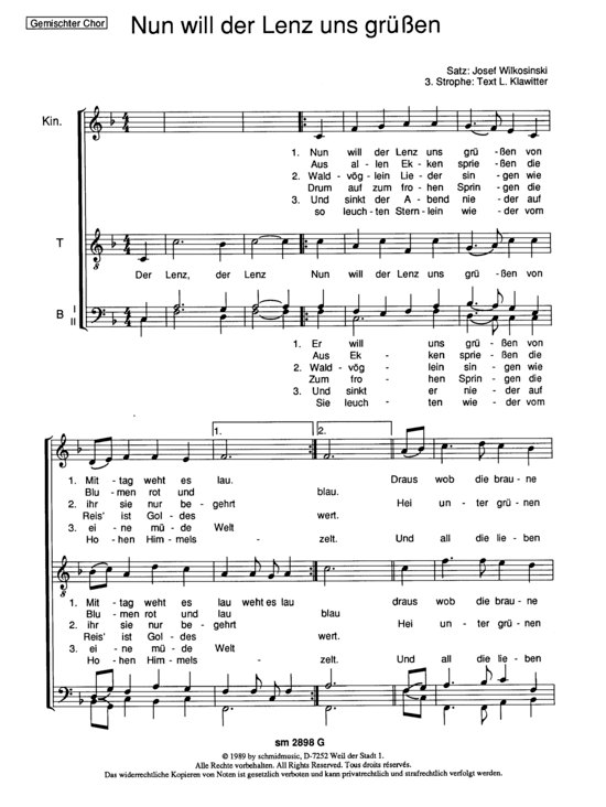 Eh Noch Der Lenz Beginnt Text Nun will der Lenz uns grüßen Gemischter Chor - PDF Noten von Josef