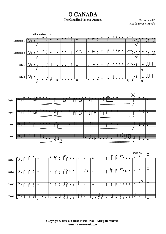 O Canada (Tuba Quartett 2x Bariton 2xTuba) (Quartett (Tuba)) von Calixa Lavallee