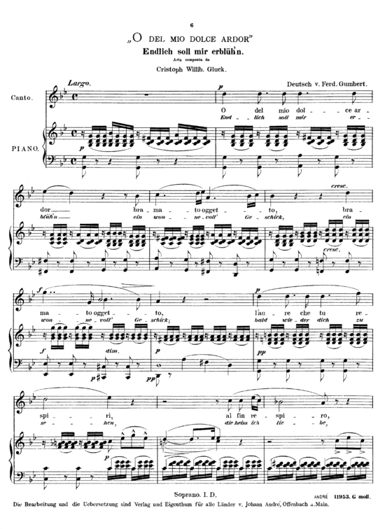 O del mio dolce ardor (Gesang hoch + Klavier) (Klavier  Gesang hoch) von Christoph Willibald Gluck