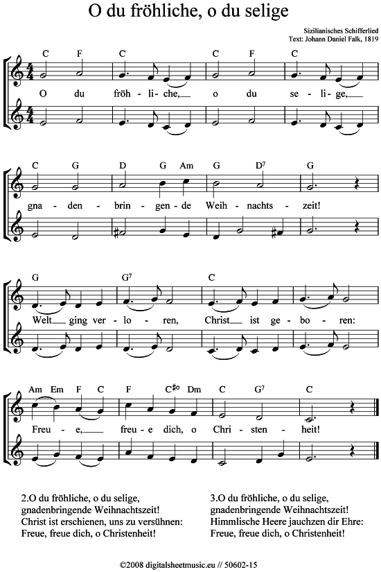 O du fr hliche o du selige (2x Blockfl te) (Duett (Fl te)) von Weihnachtslied (sehr einfach)