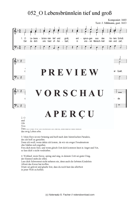 O Lebensbr nnlein tief und gro (Gemischter Chor SAB) (Gemischter Chor (SAB)) von 1603  J. M lmann gest. 1613