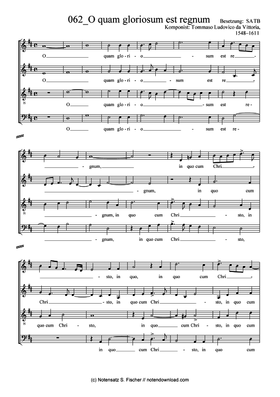 O quam gloriosum est regnum (Gemischter Chor) (Gemischter Chor) von Tommaso Ludovico da Vittoria (1540-1611)