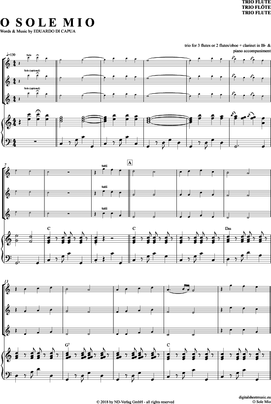 O Sole Mio (Fl ten Trio + Klavier) (Trio (Fl te)) von Luciano Pavarotti