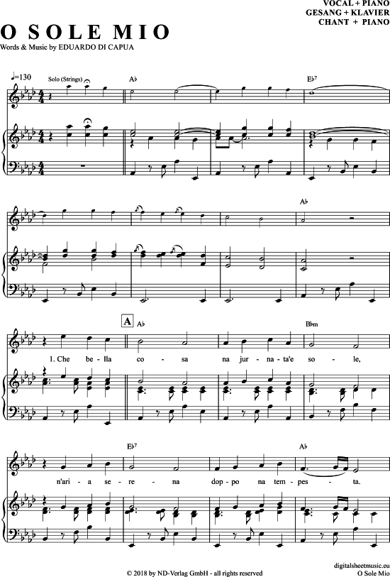O Sole Mio (Klavier + Gesang) (Klavier Gesang  Gitarre) von Luciano Pavarotti