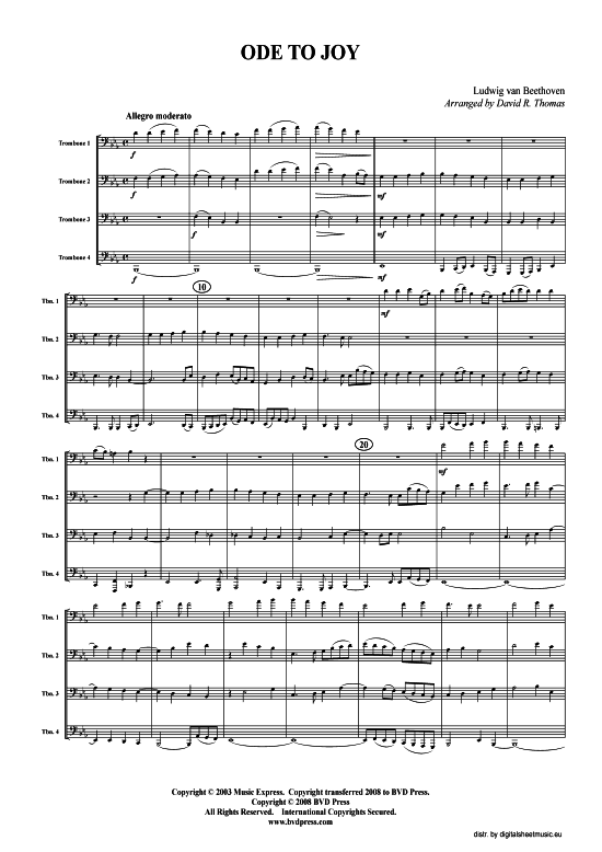 Ode an die Freude (Posaunen-Quartett) (Quartett (Posaune)) von Ludwig van Beethoven (arr. Thomas)