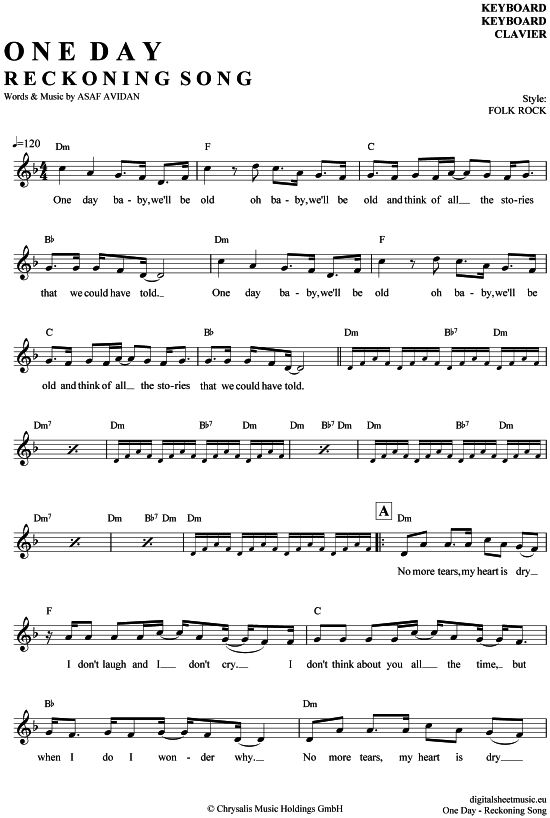 Asaf Avidan One Day Reckoning Song Text