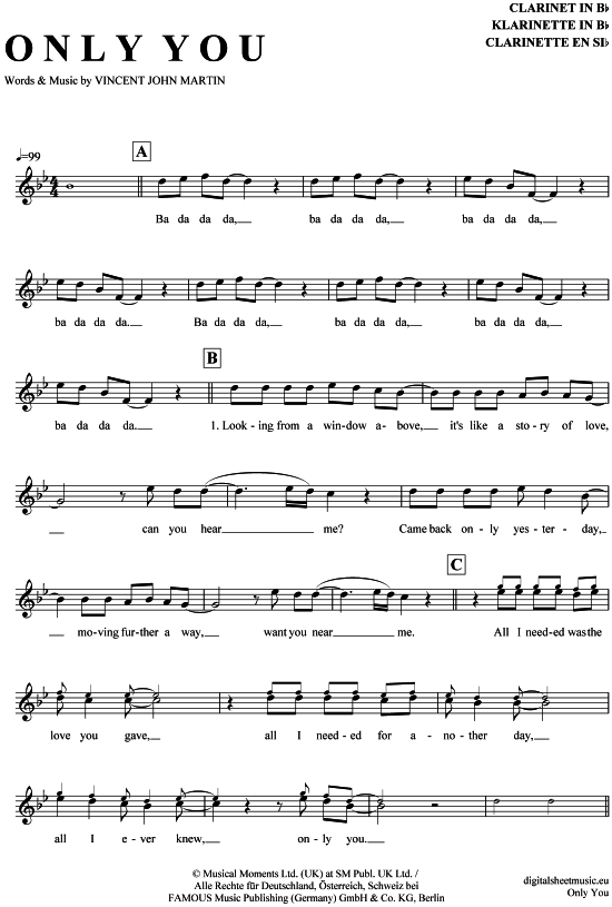 Only you (Klarinette in B) (Klarinette) von The Flying Pickets