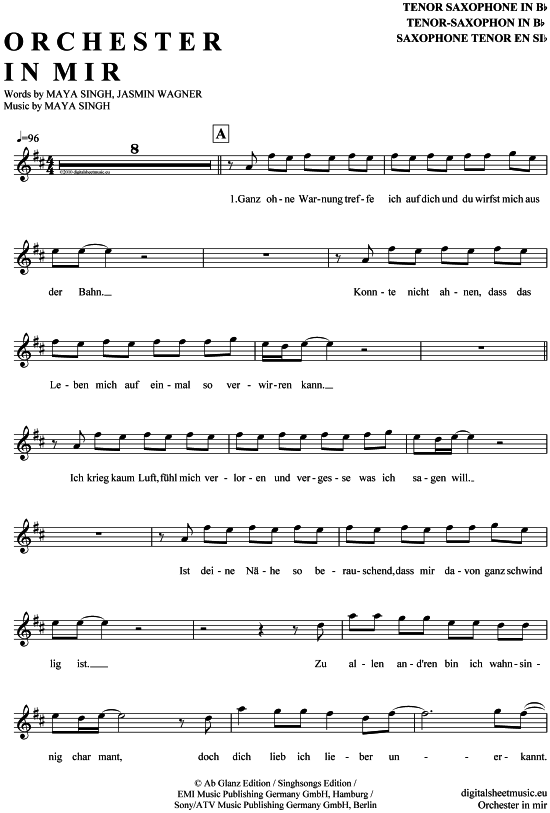 Orchester in mir (Tenor-Sax) (Tenor Saxophon) von Saphir