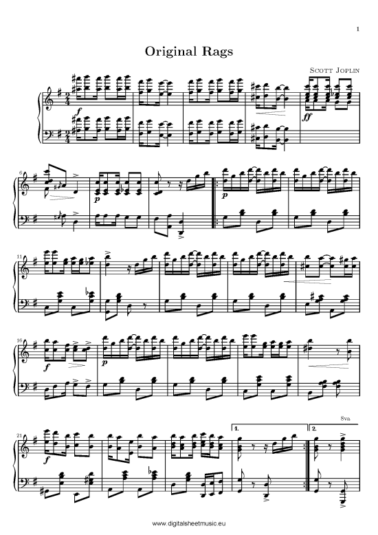 Original Rags (Klavier solo) (Klavier Solo) von Scott Joplin (1868-1917)