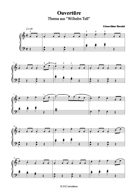 Ouvert re (Klavier solo einfach) (Klavier einfach) von Gioacchino Rossini (bearb. Aus Wilhelm Tell)