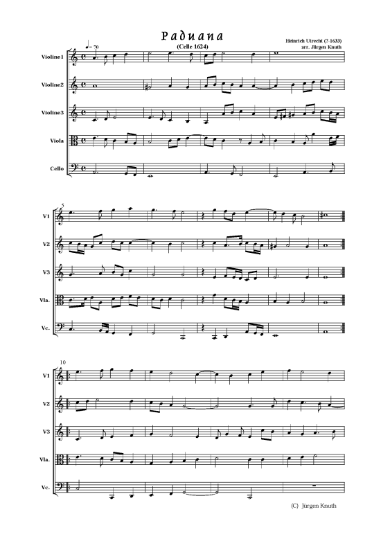 Paduana (Streichquintett 3x VL VA VC) (Quintett (Streicher)) von Heinrich Utrecht ( -1633) arr. J rgen Knuth