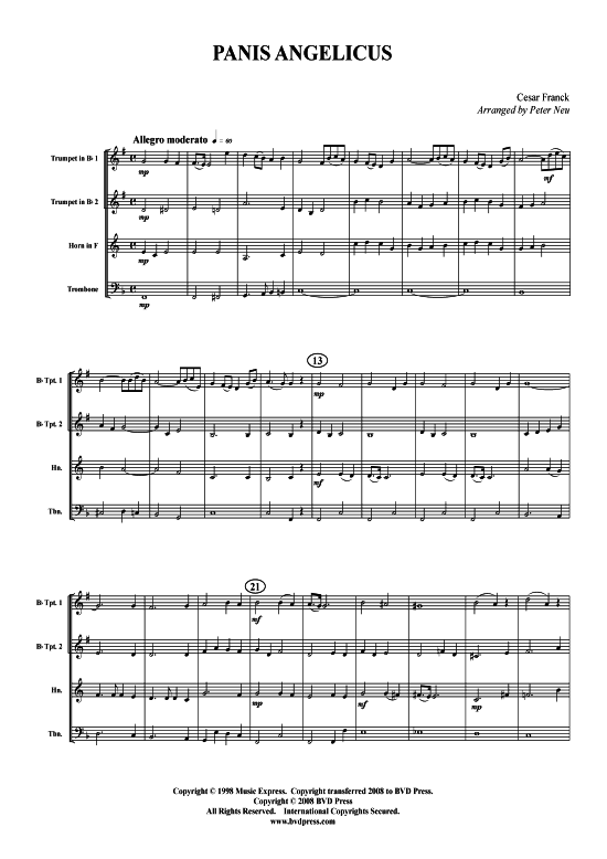 Panis Angelicus (2xTromp in B Horn in F (Pos) Pos) (Quartett (Blech Brass)) von Cesar Franck (arr. Neu)