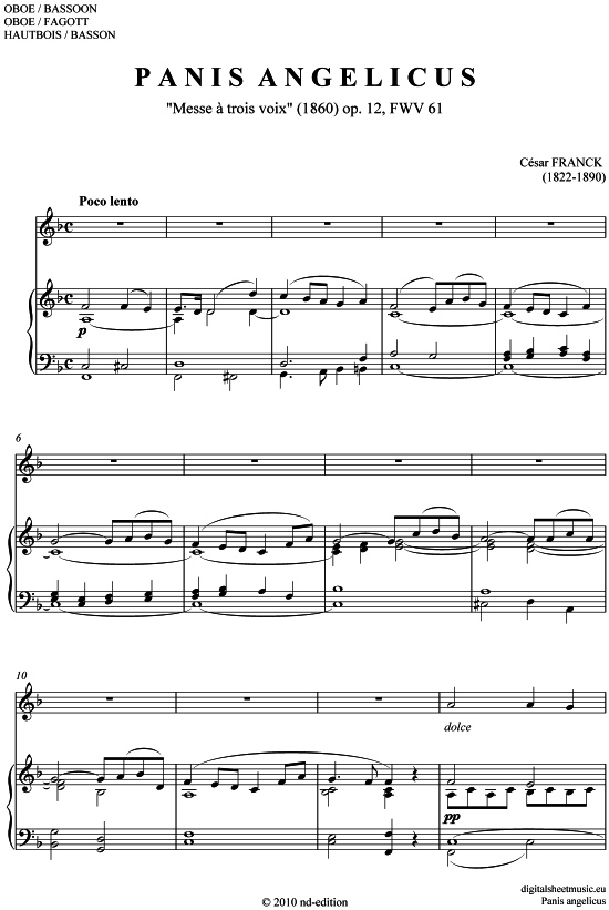 Panis angelicus (Oboe + Klavier) (Klavier  Oboe) von Cesar Franck (1822-1890)