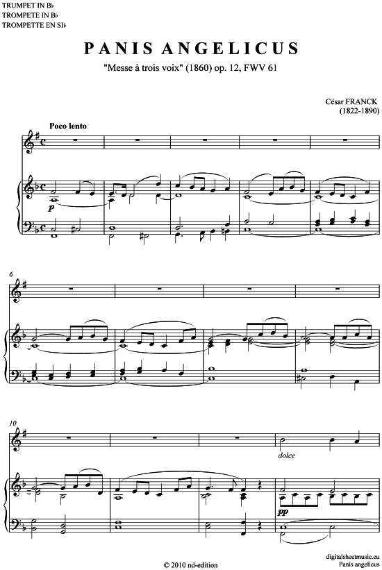 Panis angelicus (Trompete + Klavier) (Klavier  Trompete) von Cesar Franck (1822-1890)