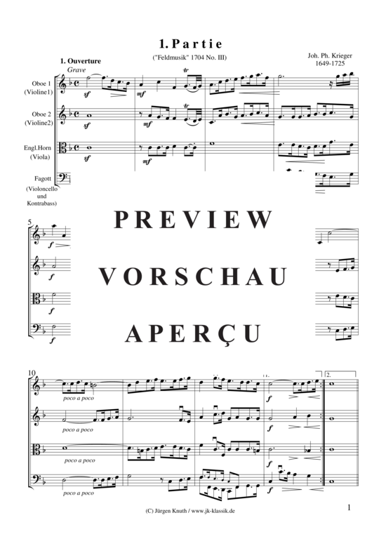 Partie (Satz 1 aus der Feldmusik 1704 No. III) (Gemischtes Ensemble) (Ensemble (Gemischt)) von Johann Philipp Krieger 