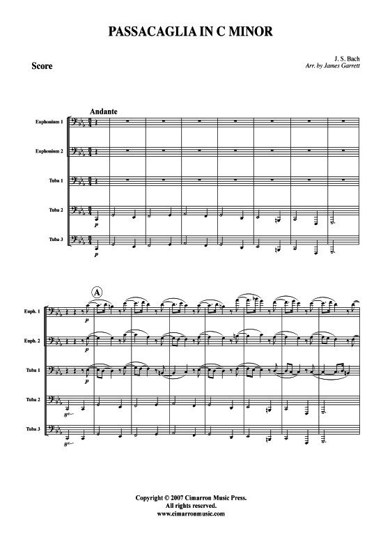 Passacaglia in C-Moll (Tuba-Ensemble Bariton Pos+Tuba) (Ensemble (Blechbl ser)) von J. S. Bach