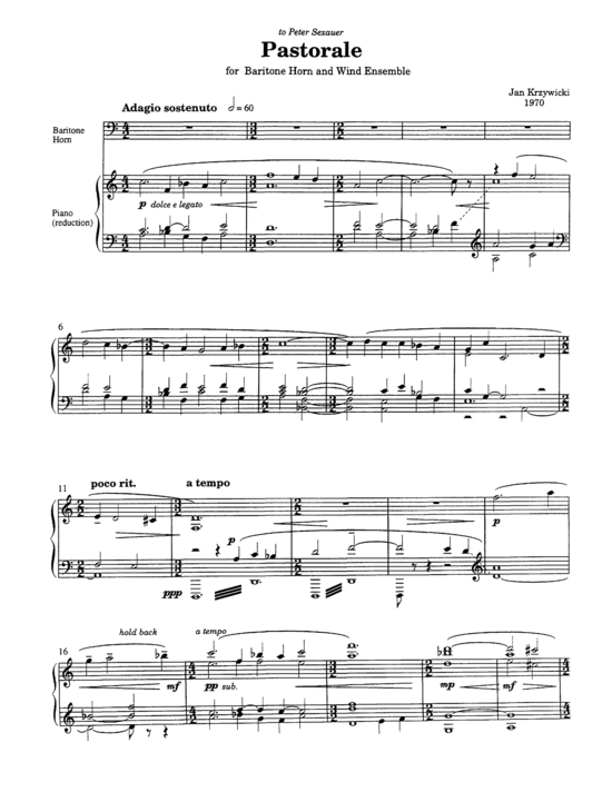 Pastorale (Piano Reduction) (Bariton Horn + Klavier) (Klavier  Bariton (Posaune)) von Jan Krzywicki
