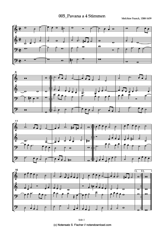 Pavana a 4 Stimmen (Posaunenchor) von Melchior Franck (1580-1639)