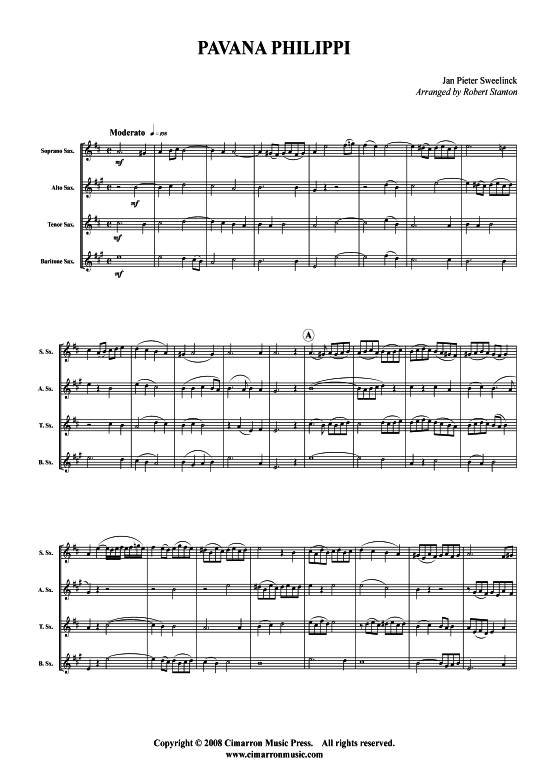 Pavana Philippi (Saxophon-Quartett SATB) (Quartett (Saxophon)) von Jan Pieter Sweelinck